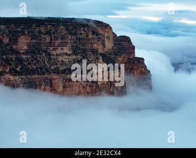 Grand Canyon NP, Arizona, USA - December 22, 2016:  Panorama of the Grand Canyon as seen from the south rim, near the El Tovar Hotel at Yaki Point in Stock Photo