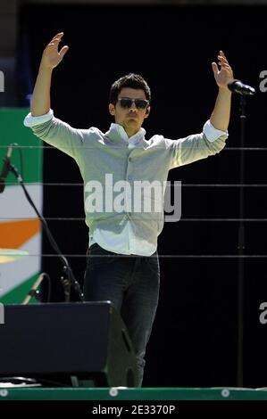 Joe Jonas performs at the Arthur Ashe Kids' Day 2009 To Kick Off the US Open, held at the USTA Billie Jean King National Tennis Center in New York City, NY, USA on August 28, 2010. Photo by Mehdi Taamallah/ABACAPRESS.COM Stock Photo