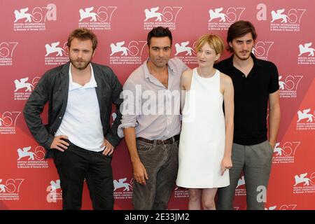 (L-R) Paolo Giordano, Saverio Costanzo, Alba Rohrwacher and Luca Marinelli attending the photocall for the film 'The Solitude of Prime Numbers' ('La Solitudine Dei Numeri Primi') at the Palazzo del Casino during the 67th Venice International Film Festival, in Venice, Italy on September 9, 2010. Photo by Nicolas Briquet/ABACAPRESS.COM Stock Photo