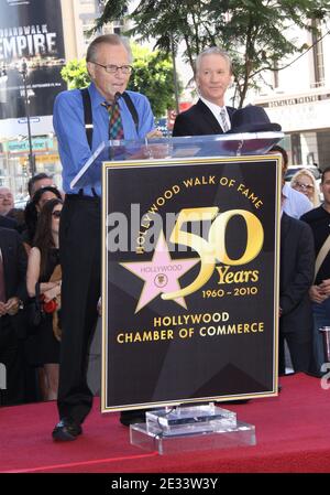 Larry King speaks at Comedian and television host Bill Maher's ceremony to unveil his Hollywood Walk of Fame star in Hollywood, CA, USA on September 14, 2010. Photo by Tony DiMaio/ABACAPRESS.COM (Pictured: Bill Maher, Larry King) Stock Photo