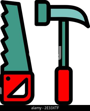 Saw and hammer simple vector icon or logo Stock Vector