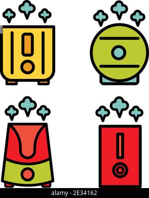 Vector colorfull illustration of a humidifier. Outline vector air cleaner icon set. Air purifier collection. Stock Vector