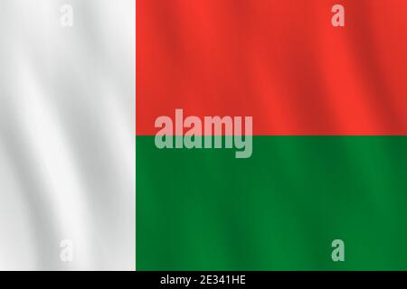 Madagascar flag with waving effect, official proportion. Stock Vector