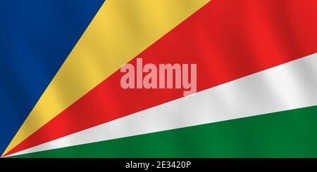Seychelles flag with waving effect, official proportion. Stock Vector