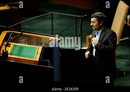 Iranian President Mahmoud Ahmadinejad arrives to address the 65th session of the UN General Assembly (UNGA) at United Nations headquarters in New York, City NY, USA,on September 23, 2010. Ahmadinejad tells U.N. capitalism has failed and conspiracy theories surrounding the 9-11 attacks. Photo by Mehdi Taamallah/ABACAPRESS.COM (Pictured: Mahmoud Ahmadinejad Stock Photo