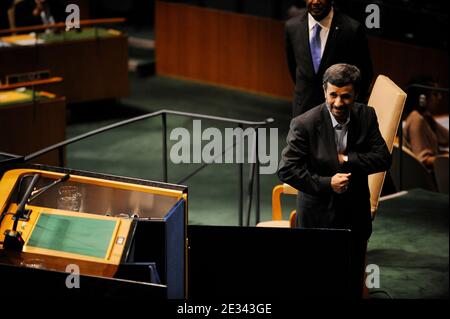 Iranian President Mahmoud Ahmadinejad arrives to address the 65th session of the UN General Assembly (UNGA) at United Nations headquarters in New York, City NY, USA,on September 23, 2010. Ahmadinejad tells U.N. capitalism has failed and conspiracy theories surrounding the 9-11 attacks. Photo by Mehdi Taamallah/ABACAPRESS.COM (Pictured: Mahmoud Ahmadinejad Stock Photo