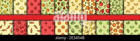 Set of colored vector seamless patterns in a simple style. Colored patterns collection. Vector wallpaper or print fabric. Stock Vector