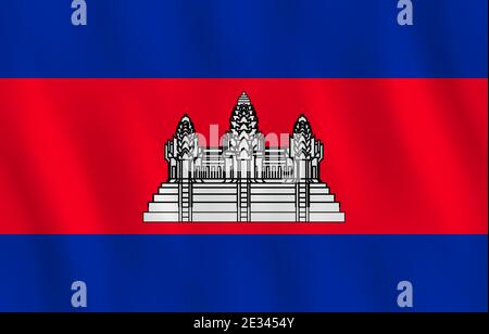 Cambodia flag with waving effect, official proportion. Stock Vector