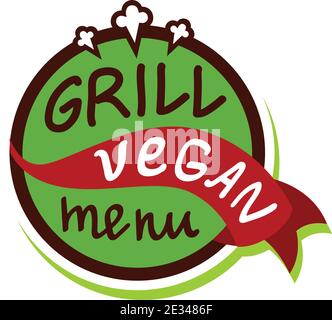 Vegan menu concept design. Grill. Organic food. Hand drawn vector illustration. Can be used for farmers market, shop, bbq, truck, restaurant, cafe, ba Stock Vector