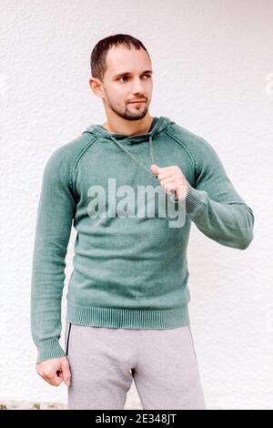 man wearing sweatshirt mockup  Stock Photo