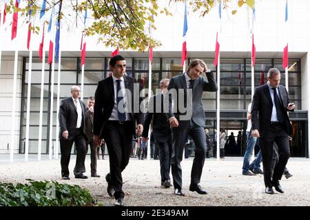 French Minister for the Budget, Public Finances and the Civil Service Francois Baroin leaves the ministry of finance after presenting the France 2011 Budget during a press conference in Paris, France, on September 29, 2010. Photo by Stephane Lemouton/ABACAPRESS.COM Stock Photo