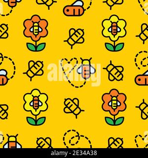 Vector seamless pattern with bees, propolis and honeycombs Stock Vector
