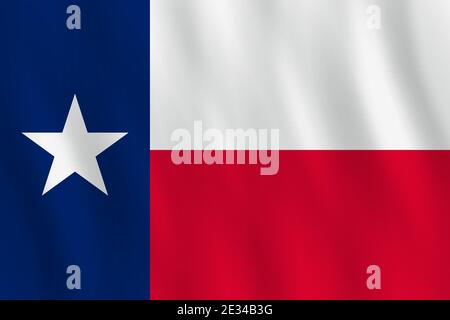 Texas US state flag with waving effect, official proportion. Stock Vector