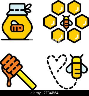 Propolis colorfull icons set. Outline set of propolis vector icons isolated on white background Stock Vector