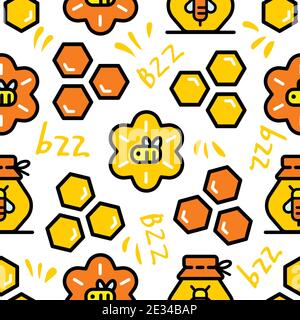 Vector seamless pattern with bees, propolis and honeycombs Stock Vector