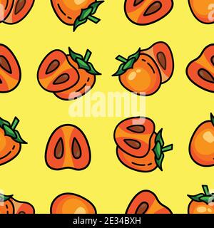 Seamless pattern of their different persimmon fruits isolated on white background Stock Vector