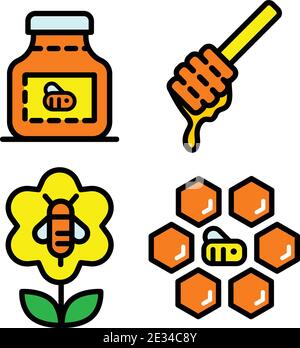 Propolis colorfull icons set. Outline set of propolis vector icons isolated on white background Stock Vector