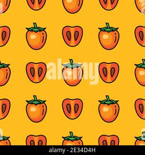 Seamless pattern of their different persimmon fruits isolated on white background Stock Vector