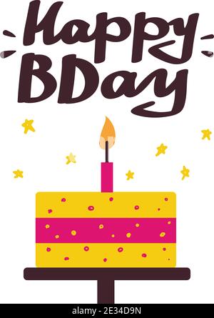 Happy birthday lettering card. Holiday text and decorations. Vector element isolated on white. Stock Vector