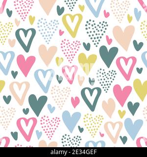 Simple hearts seamless vector pattern. Valentines day background. Flat design endless chaotic heart silhouettes. Stock Vector