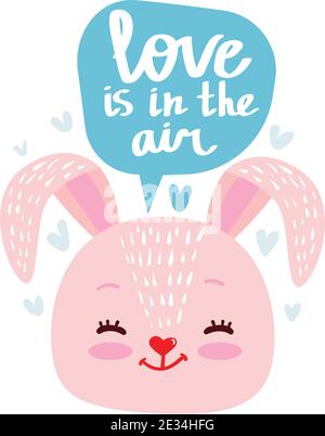 Cute baby pattern with little bunny. Lettering - Love is in the air. Cartoon  animal print vector with rabbit, bubble and hearts. Sweet illustration fo  Stock Vector Image & Art - Alamy