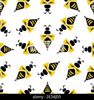 Vector Flat Seamless Pattern Background with Wasps Stock Vector