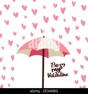 Cute Valentines Day greeting card with an umbrella, hearts and text - Be My Valentine. Vector holiday illustration with hand drawn lettering. Stock Vector