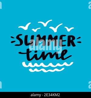 Hello Summer vector lettering. Fun quote hipster design card. Hand lettering inspirational typography poster, banner. Stock Vector