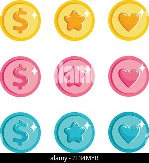 Different vector symbols and icons of game elements Stock Vector