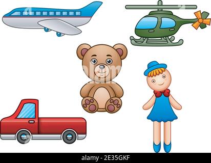 Vector illustration of Set of kid toys isolated on white background Stock Vector
