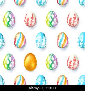 Easter ornament from painted eggs and one gold. Symbol of unique. Seamless pattern. Vector 3d illustration. Stock Vector