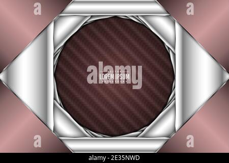 Brown pink and silver metallic background with carbon fiber texture.Vector illustration.Eps10 Stock Vector