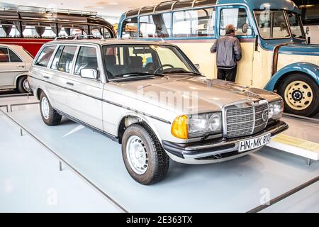 STUTTGART, GERMANY, 2019: 1985 Mercedes-Benz 300 TD t-model station wagon in the Mercedes-Benz Museum, HN-MK 810 Stock Photo