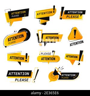 Attention please, banners and labels with caution Stock Vector