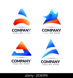 Set of letter A logo design template with colorful concept. icon for business of app, web, technology, modern Stock Photo