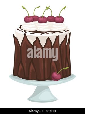 Chocolate cake with mousse and cherries vector Stock Vector
