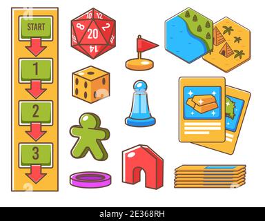 Board game elements, flags and cards for playing Stock Vector