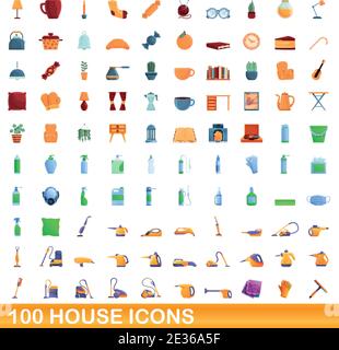 100 house icons set. Cartoon illustration of 100 house icons vector set isolated on white background Stock Vector