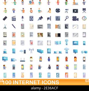 100 internet icons set. Cartoon illustration of 100 internet icons vector set isolated on white background Stock Vector
