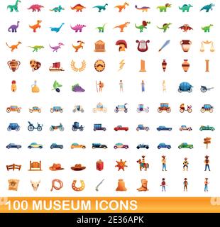 100 museum icons set. Cartoon illustration of 100 museum icons vector set isolated on white background Stock Vector