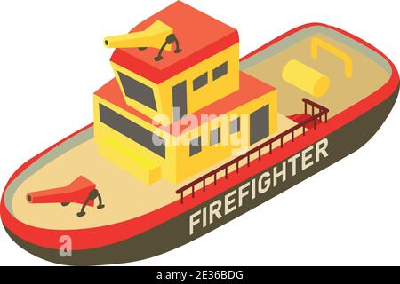 Firefighter ship icon. Isometric of firefighter ship vector icon for web design isolated on white background Stock Vector
