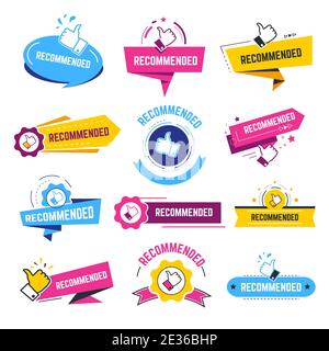 Recommended, banners with likes and thumbs up Stock Vector