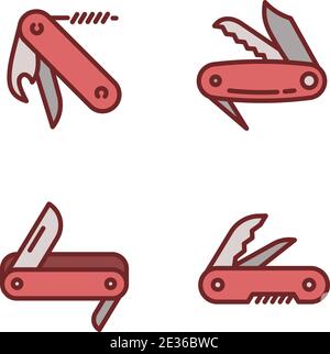 Penknife icons set. Outline set of penknife vector icons for web design isolated on white background Stock Vector