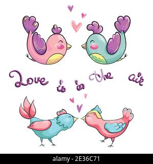 Two Cartoon Birds Couple are Fully in Love Stock Vector