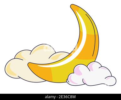 Sky with clouds and crescent moon, cloudscape Stock Vector