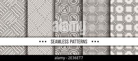 Set of strict, minimalistic seamless patterns. Collection for coloring pages, tectile prints, decor, design Stock Vector