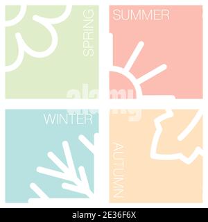 Four nature seasons pastel color squares Stock Vector