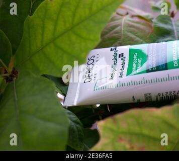 GOMEL, BELARUS - JANUARY 17, 2021: Shampoo VICHY DERCOS. Vichy (full Vichy Laboratoires) is a French cosmetics brand. Stock Photo