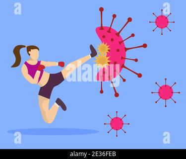 Illustration vector design of fighter vs virus Stock Vector