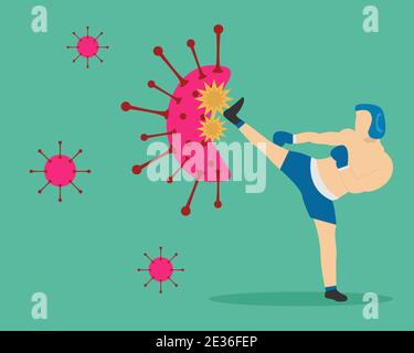 Illustration vector design of fighter vs virus Stock Vector